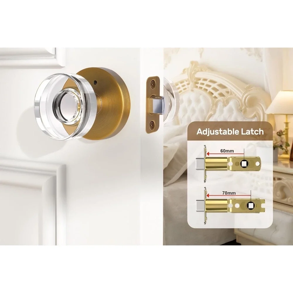 Glass Door Knobs Gold Door Knob Interior Satin Brass Privacy Door Knob for Be...